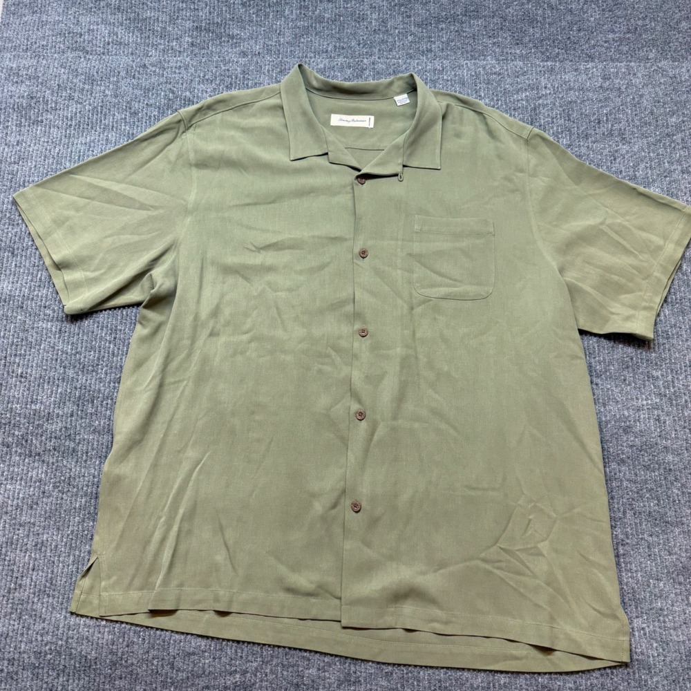 Tommy Bahama Mens XXXL Green 100% Silk Short Sleeve Button Up Camp Shirt XXXL